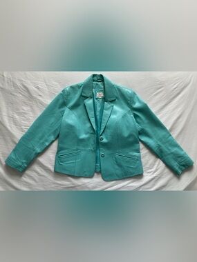 Cleo Petites Genuine Leather Blazer Jacket M/M Aqua Turquoise
